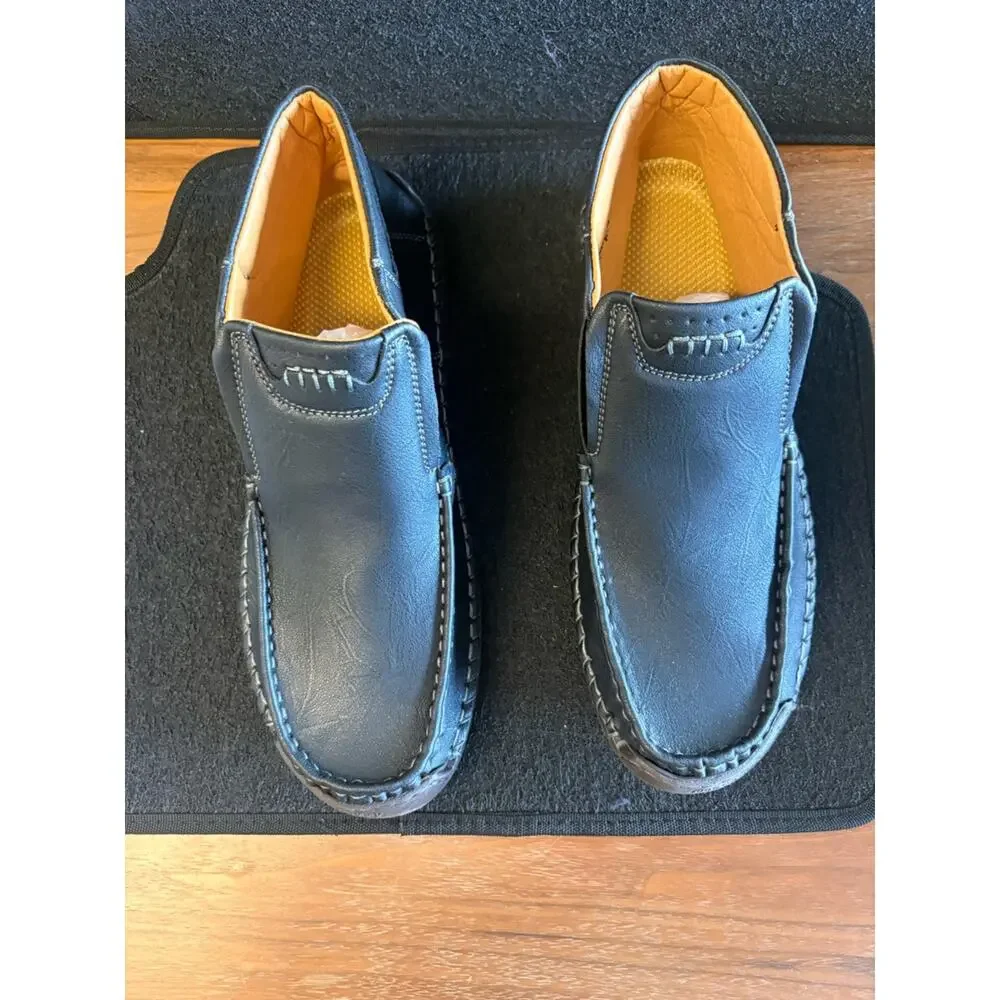 Men’s Black Leather Slip-On Loafers Size 46 EU Casual Comfort Shoes